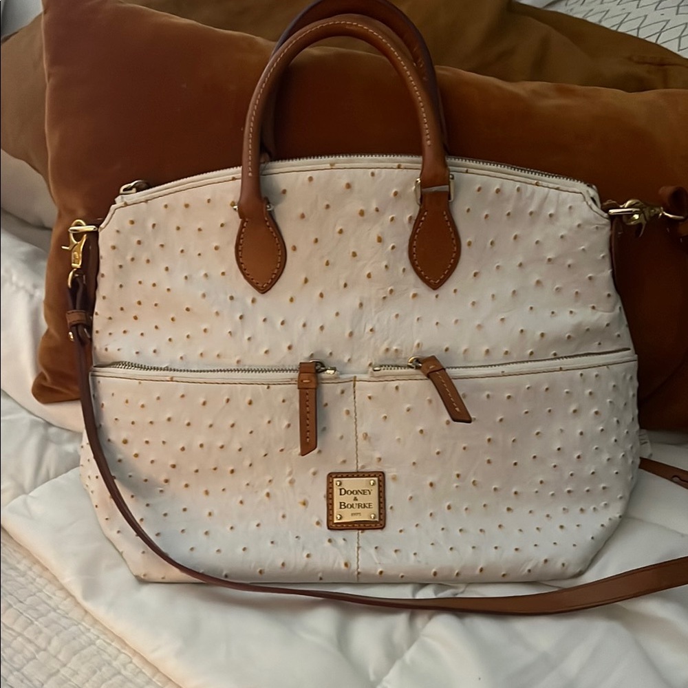 Dooney & Bourke Cream and Tan Ostrich  Embossed leather Bag